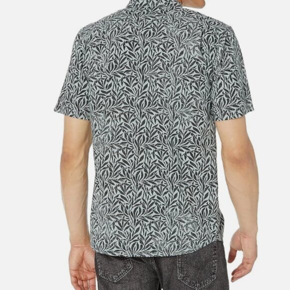 VOLCOM Men's FALLING LEAF Classic Fit Button Up Black and White T-Shirt - Size M - Picture 2 of 8
